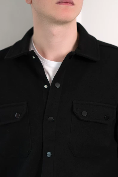 FBI Slimfit Çift Kapak Cepli Çıtçıt Kapamalı Erkek Kaşe Gömlek - 9