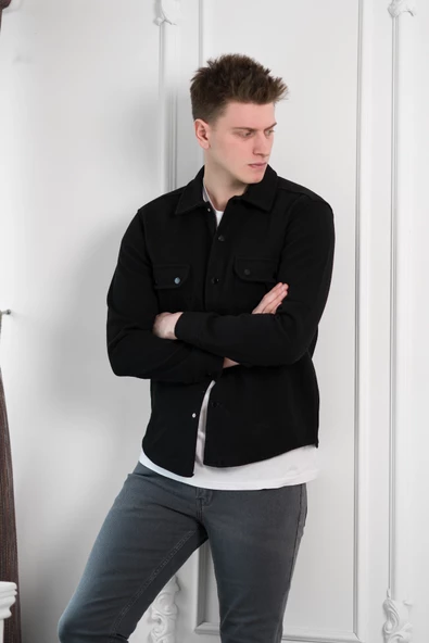 FBI Slimfit Çift Kapak Cepli Çıtçıt Kapamalı Erkek Kaşe Gömlek - 7