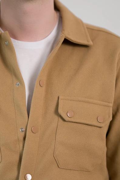 FBI Slimfit Çift Kapak Cepli Çıtçıt Kapamalı Erkek Kaşe Gömlek - 5