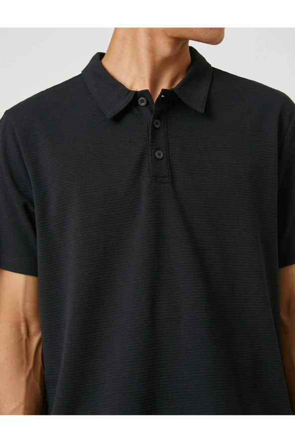 Basic Tişört Polo Yaka Düğmeli Kısa Kollu - Resim 5