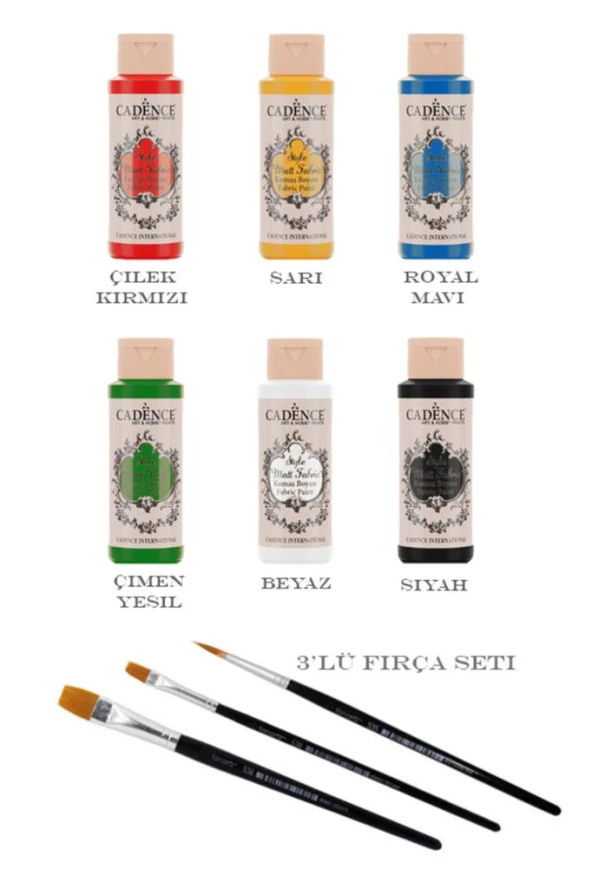 Cadence Kumaş Boyası 6lı Seti ve 3lü Fırça Seti Kumaş Boyama ve Fırça ürün görseli 1