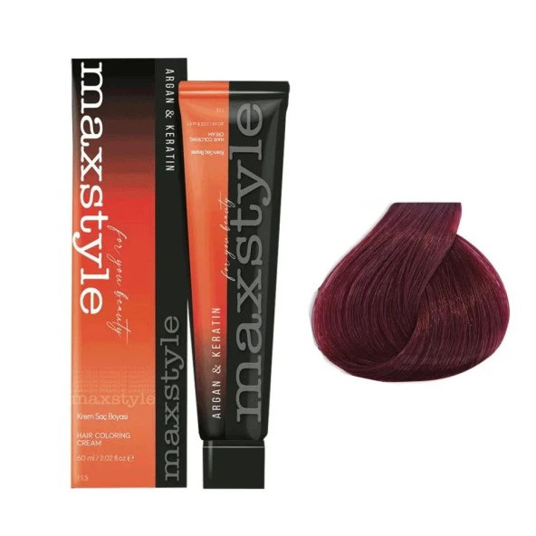 Maxstyle Argan Keratin Saç Boyası 4.65 Yakut Kızılı  x 2 Adet + Sıvı oksidan 2 Adet