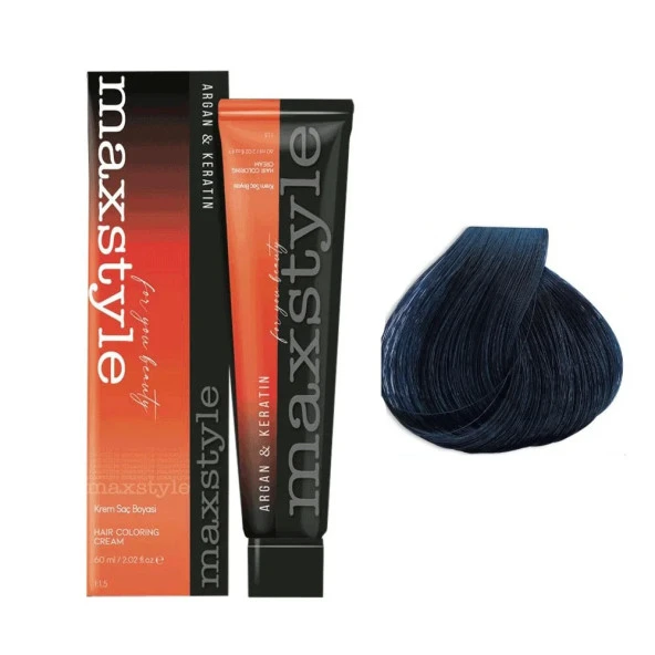 Maxstyle Argan Keratin Saç Boyası 1.10 Mavi Siyah  x 2 Adet + Sıvı oksidan 2 Adet