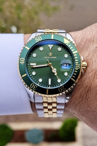 David Guner DGISTE60 Kadranı Yeşil Kordonu Gold Gümüş Renk Takvimli - Resim 2