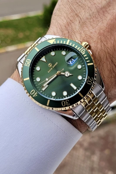 David Guner DGISTE60 Kadranı Yeşil Kordonu Gold Gümüş Renk Takvimli - Resim 4