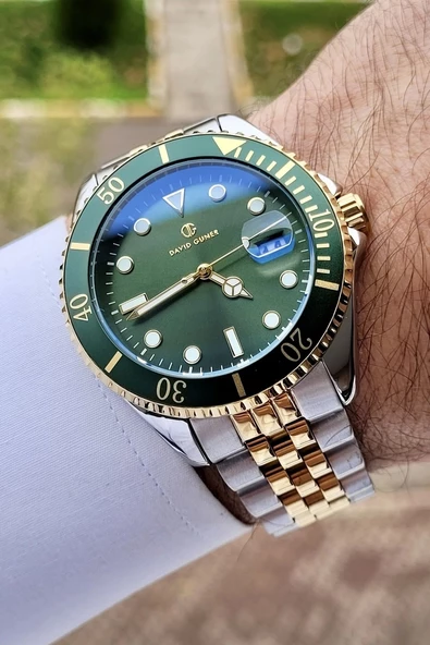 David Guner DGISTE60 Kadranı Yeşil Kordonu Gold Gümüş Renk Takvimli ürün görseli 1