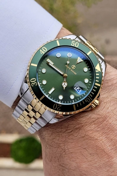 David Guner DGISTE60 Kadranı Yeşil Kordonu Gold Gümüş Renk Takvimli - Resim 3