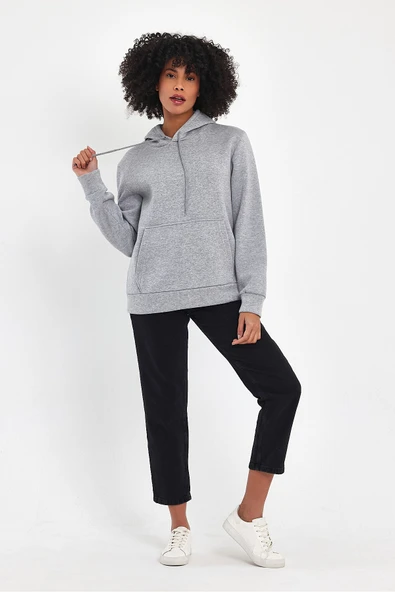 Kadın Kapşonlu Rahat Kalıp İçi Polarlı 3 iplik SweatShırt spr24swk55 - 9