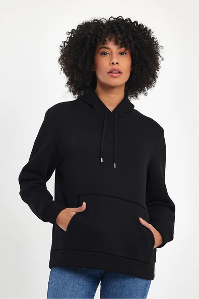 Kadın Kapşonlu Rahat Kalıp İçi Polarlı 3 iplik SweatShırt spr24swk55 - 3