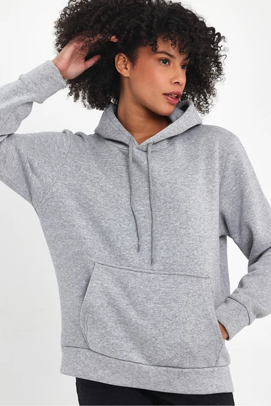 Kadın Kapşonlu Rahat Kalıp İçi Polarlı 3 iplik SweatShırt spr24swk55 - 11