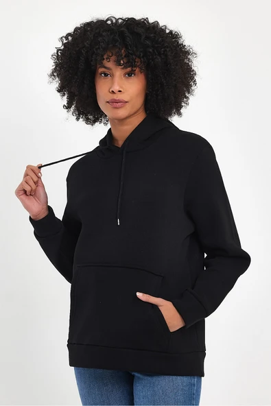 Kadın Kapşonlu Rahat Kalıp İçi Polarlı 3 iplik SweatShırt spr24swk55 - 6