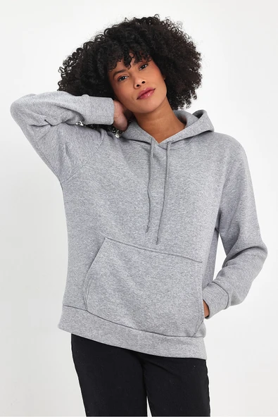 Kadın Kapşonlu Rahat Kalıp İçi Polarlı 3 iplik SweatShırt spr24swk55 - 10