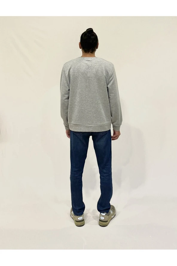 Erkek Bisiklet Yaka Rahat Kalıp 3 iplik Kalın AİR Nakışlı Sweatshirt SPR24SW33 - 8