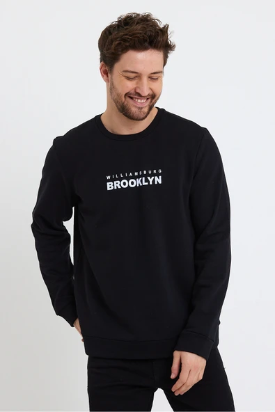 Süperlife Erkek Bisiklet Yaka 3 iplik Kalın Brooklyn Baskılı Sweatshirt SPR24sw29 - 2