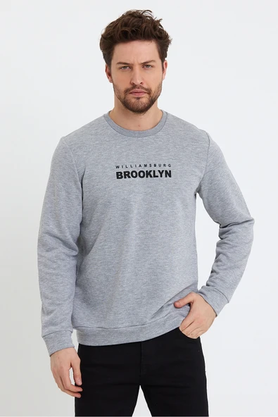 Süperlife Erkek Bisiklet Yaka 3 iplik Kalın Brooklyn Baskılı Sweatshirt SPR24sw29 - 7