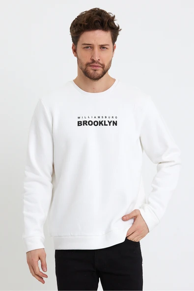 Süperlife Erkek Bisiklet Yaka 3 iplik Kalın Brooklyn Baskılı Sweatshirt SPR24sw29 - 11