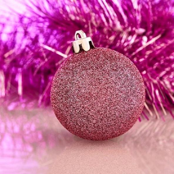 VIP DELUXE 12 ADET 5 CM SİMLİ PEMBE TOP SÜSLER YILBAŞI AĞACI SÜSLERİ NOEL AĞACI SÜSLERİ PEMBE TOPSÜS ürün görseli