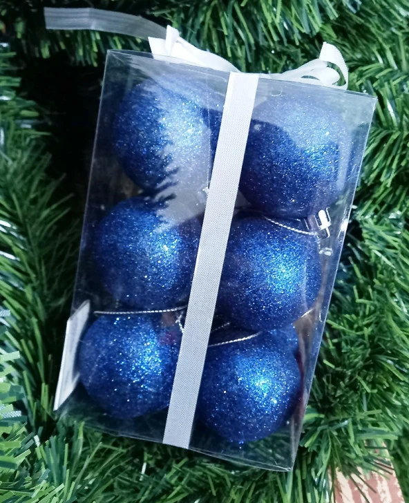 VIP DELUXE 12 ADET 5 CM SİMLİ MAVİ TOP SÜSLER YILBAŞI AĞACI SÜSLERİ NOEL AĞACI SÜSLERİ MAVİ TOP SÜS - Resim 2