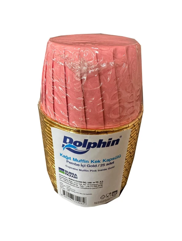 Dolphin Muffin Kağıt Karton Altın Pembe Cupcake Kek Kalıbı Kapsülü Kabı - 25 Adetlik 10 Paket - Resim 3