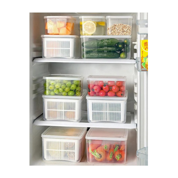 Superpup Süzgeçli Organizer Buzdolabı Düzenleyici Ve Taze Ürün Saklama Kabı 2 Lİ SET 5 LT - 2