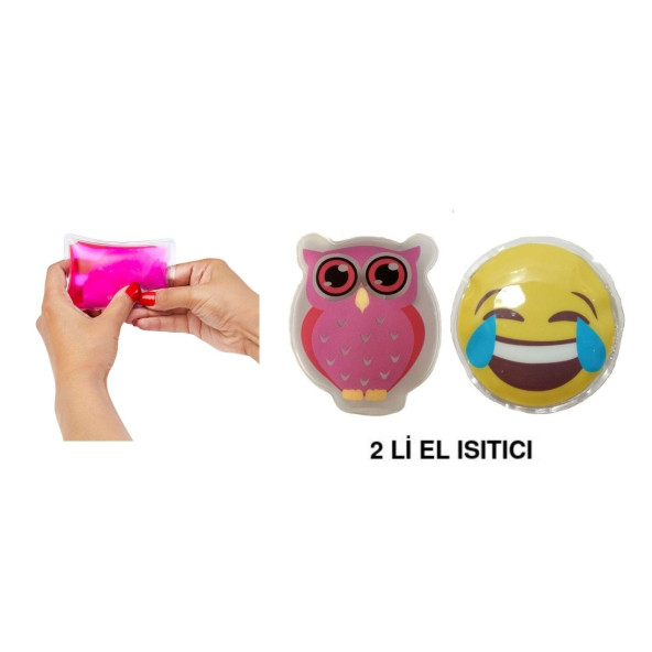 GÜLEN EMOJİ PEMBE BAYKUŞ CEP SOBASI,EL ISITICI,2 ADET SICAK SU TORBASI PVC  9cm - 3