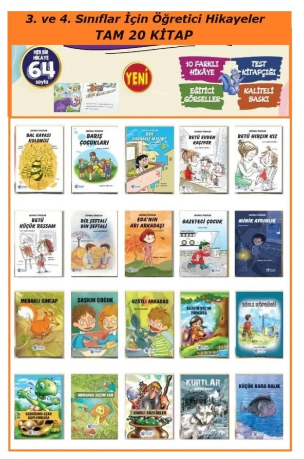 2. ve 3. Sınıflar İçin Öğretici Hikayeler 20 Kitap Set (Sevimli - Öğretici)