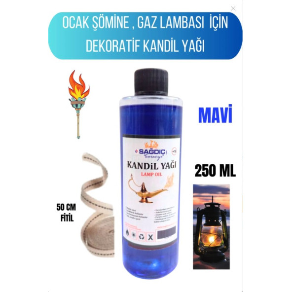 Sağdıç Saraciye Kandil Yağı Kokusuz Dumansız Iç Mekan Kandil Sıvısı 250 Ml+50cm Fitil kendallr0y