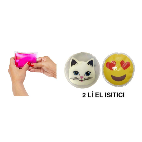 KALP EMOJİ,KEDİ CEP SOBASI,EL ISITICI,2 ADET SICAK SU TORBASI PVC  9cm - Resim 3