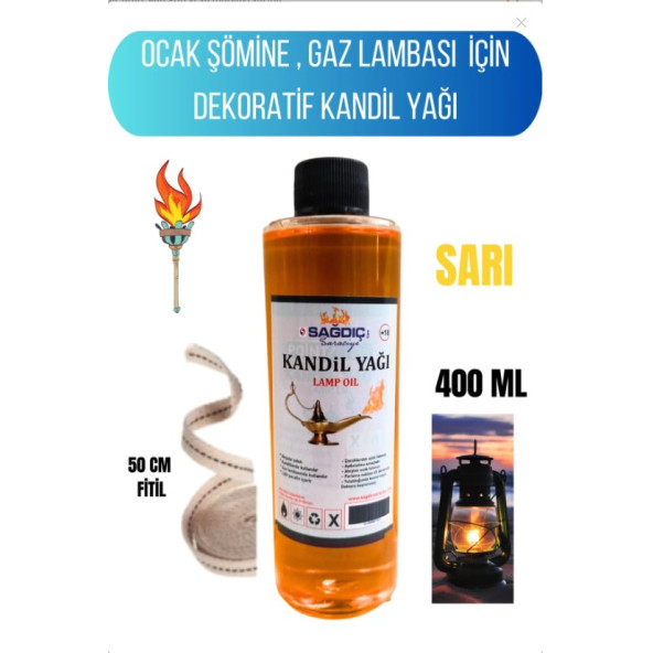 Sağdıç Saraciye Kandil Yağı Kokusuz Dumansız Iç Mekan Kandil Sıvısı 400ml +50cm Fitil kndlsagdc01 - 2