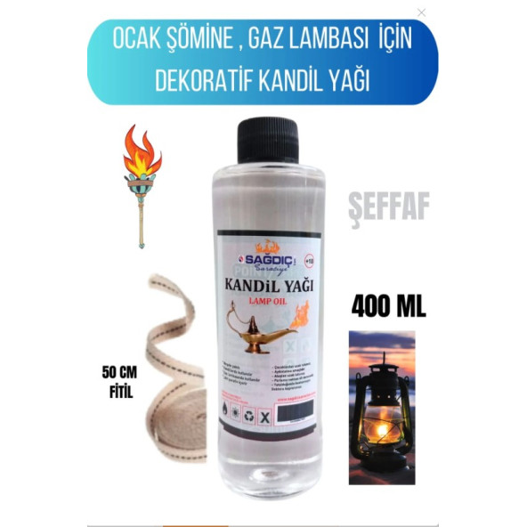 Sağdıç Saraciye Kandil Yağı Kokusuz Dumansız Iç Mekan Kandil Sıvısı 400ml +50cm Fitil kndlsagdc01 - 3