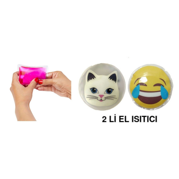 GÜLEN EMOJİ,KEDİ CEP SOBASI,EL ISITICI,2 ADET SICAK SU TORBASI PVC  9cm - 3
