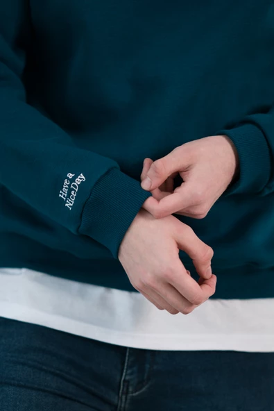 Yarım Fermuarlı Dik Yaka 3 İplik İçi Polarlı Oversize Kışlık Sweatshirt - 5