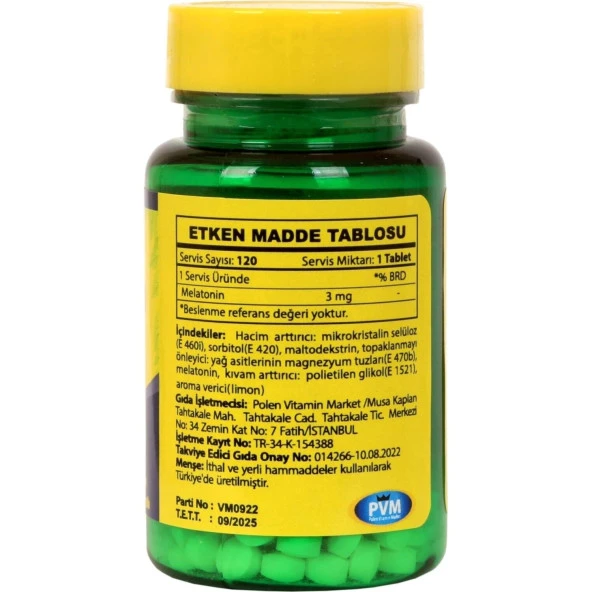 Vitapol Melatonin Time Release 3 Mg 120 Tablet Yavaş Salınımlı Limon Aromalı - 2