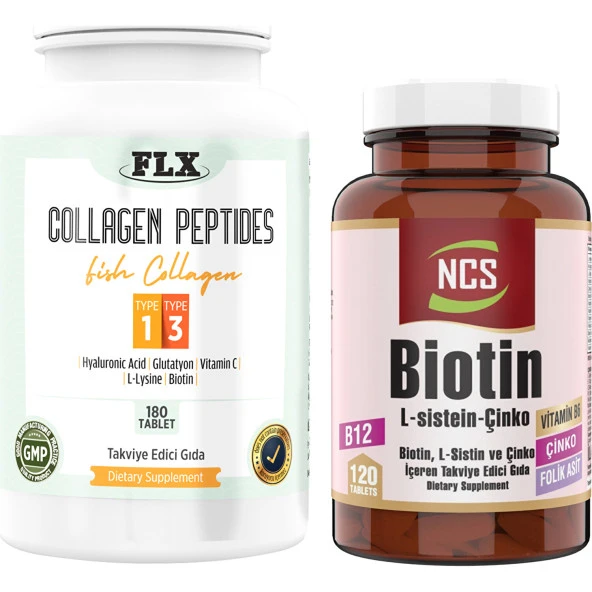 Balık Kollajeni Tip 1-3 Collagen 180 Tablet+Biotin 120 Tablet ürün görseli