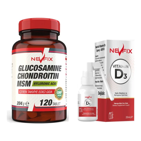 Nevfix Glucosamine Chondroitin Msm 120 Tablet    Nevfix Vitamin D3 Sıvı Sprey ürün görseli