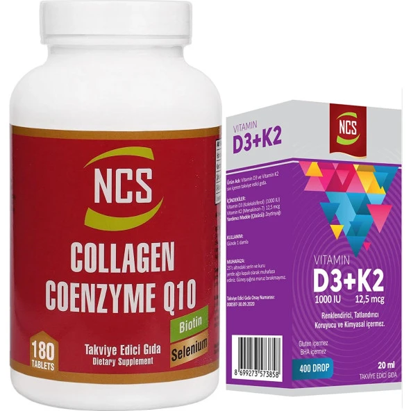 Collagen Kollajen Koenzim Coenzyme Q10 180 Tablet+Vitamin D3 K2 20 ml