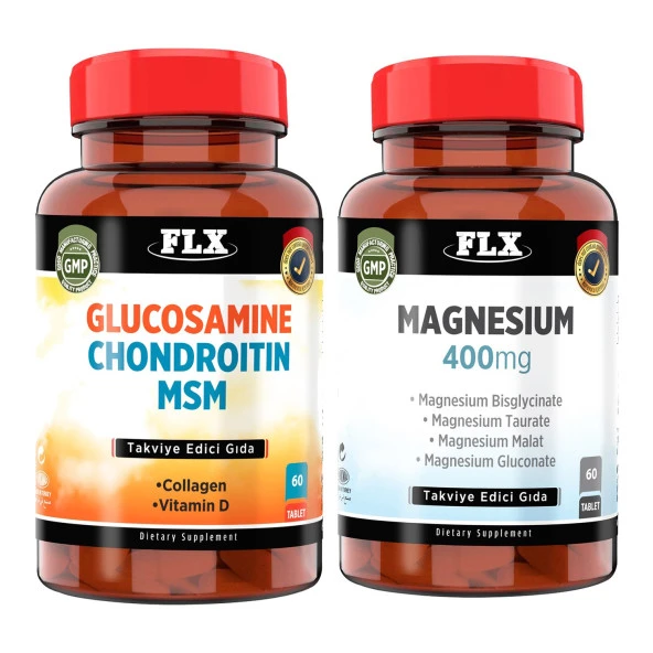 FLX Glukosamine Kondroitin Msm 60 Tablet   Magnezyum Magnesium Elementleri Complex 400 Mg 60 Tablet