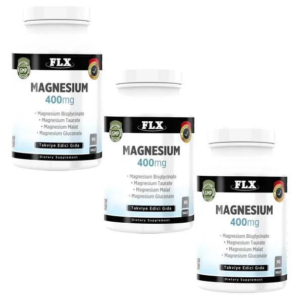 FLX Magnezyum Magnesium Elementleri Complex 400 Mg 3 Kutu 90 Tablet ürün görseli
