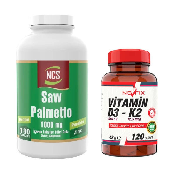 Nevfix Saw Palmetto 1000 Mg 180 Tablet Çinko Complex   Nevfix Vitamin D3-K2 120 Tablet