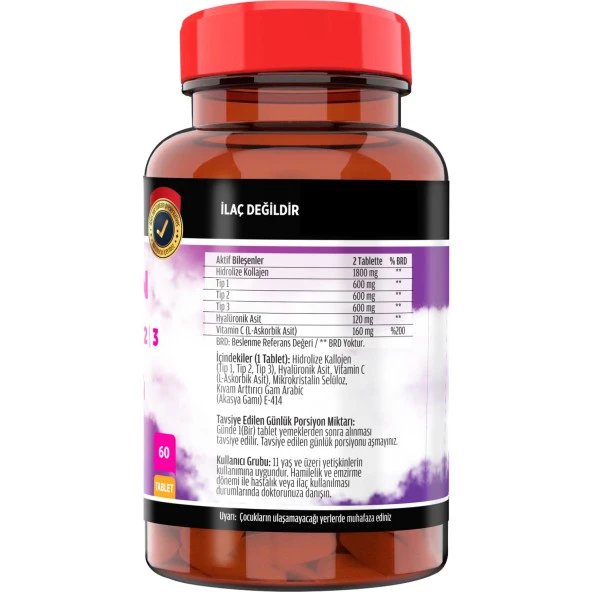 FLX Collagen Tip-1 Tip-2 Tip-3 Hyoluronic Asit Vitamin C 60 Tablet - 2