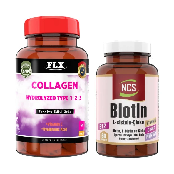 Collagen Kollajen Tip 1-2-3 Hyaluronik Asit Vitamin C 60 Tablet+Biotin 60 Tablet