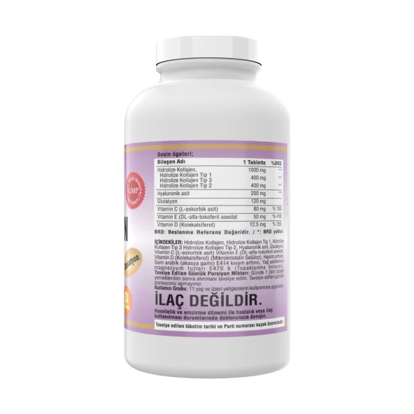 Ncs Collagen () (Tip) 1-2-3 Hyaluronic Acid 3 x 300 Tablet 900 Tablet C   E   D Vitamini - Resim 3