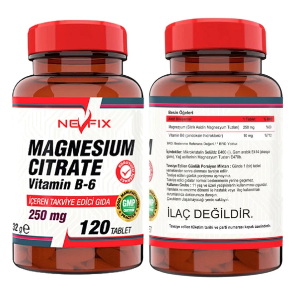 Nevfix Magnesıum Cıtrate Vitamin B-6 120 Tablet    Ncs Vitamin D3 + K2 Damla 20 ml - Resim 2
