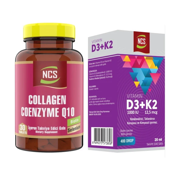 Collagen Kollajen Koenzim Coenzyme Q10 30 Tab+Vitamin D3 K2 20 ml ürün görseli