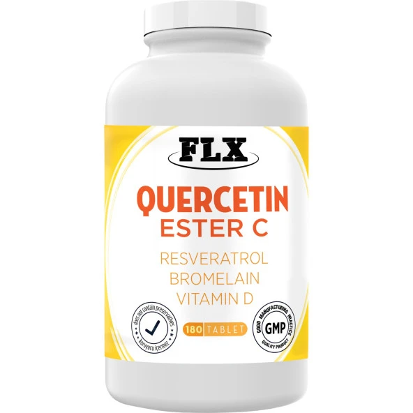 FLX Quercetin Complex Kuersetin Ester C Vitamin D Aserola Rutin Resveratrol Magnezyum Bromelain 180 Tablet