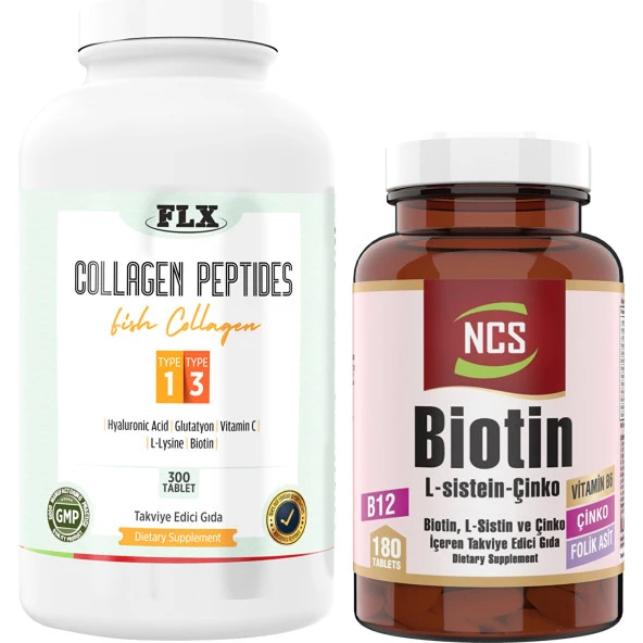Balık Kollajeni Tip 1-3 Collagen 300 Tablet+Biotin 180 Tablet