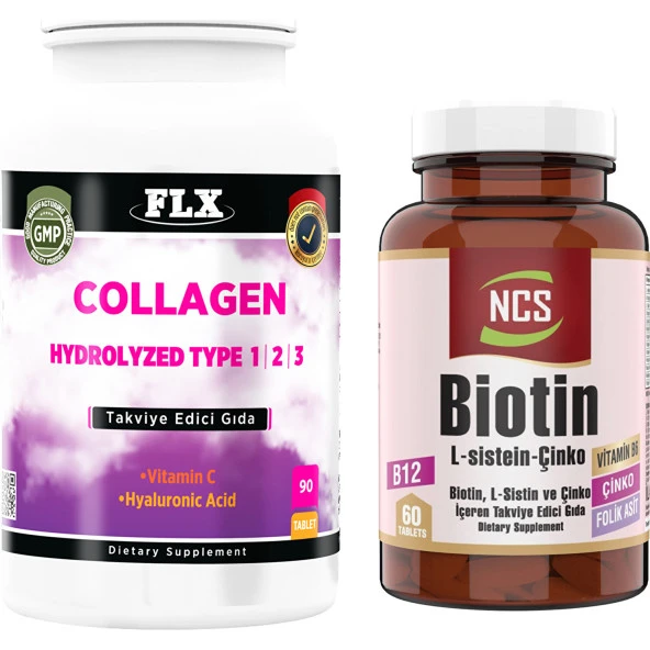 Collagen Kollajen Tip 1-2-3 Hyaluronik Asit Vitamin C 90 Tablet+Biotin 60 Tablet ürün görseli