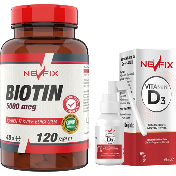 Ncs Nevfix Biotin 5000 Mcg 120 Tablet Nevfix Vitamin D3 Sıvı Sprey