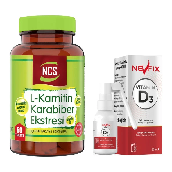 Ncs L-Carnitine Karabiber Extreli 60 Tablet Nevfix Vitamin D3 Sıvı Sprey