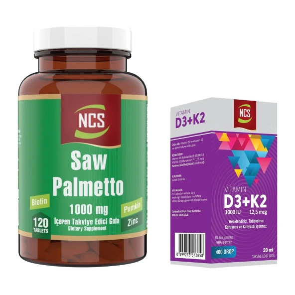 Ncs Saw Palmetto 1000 Mg Pumpkin Biotin Zinc Complex 120 Tablet Vitamin D3 + K2 Damla 20 ml